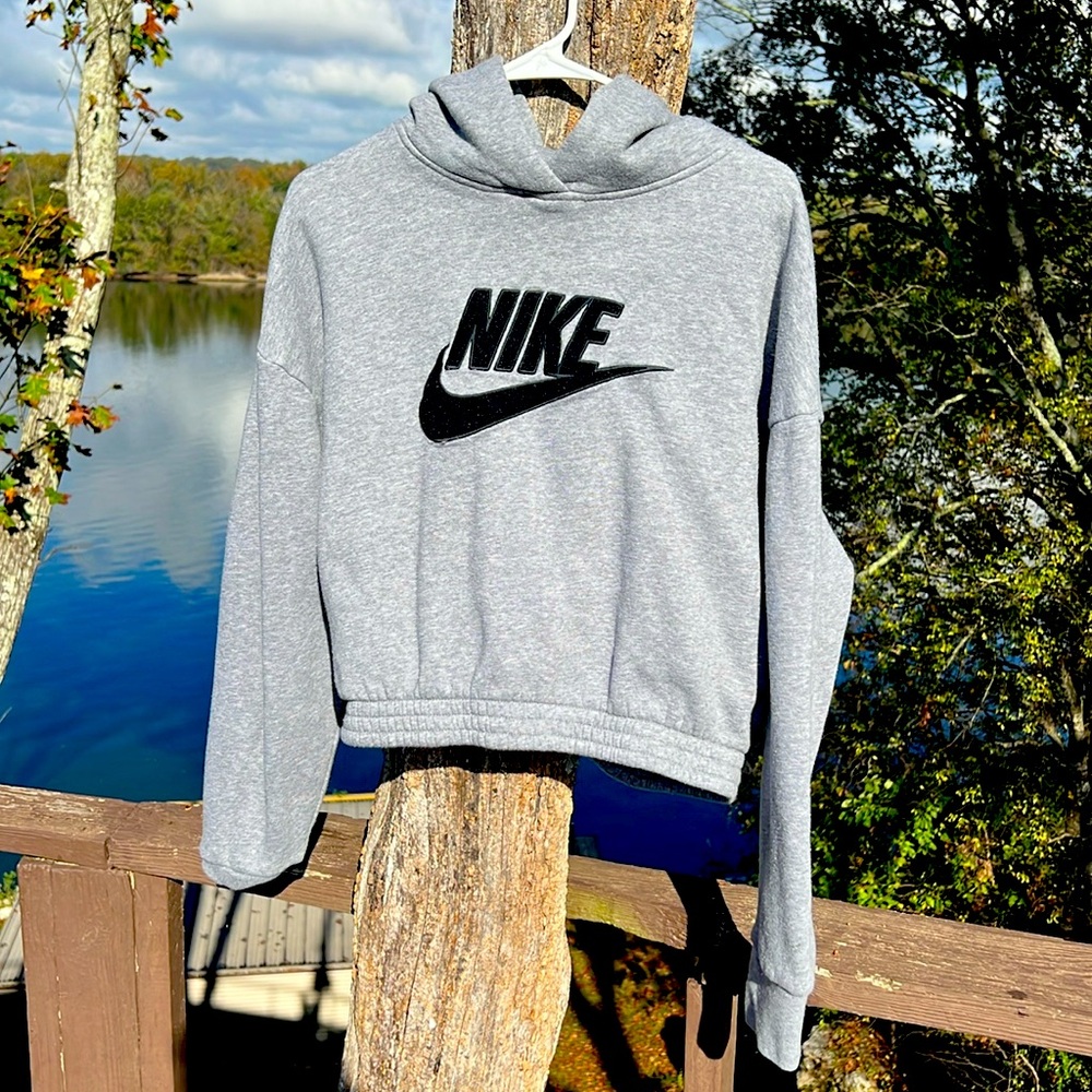 Size L - Brand Nike - Grey in Color - Cropped Hoodie